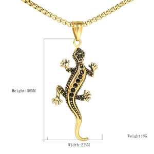 Pendentif Seul Gecko Lézard Animal en Acier Inoxydable Sans Chaîne Hip Hop Strass Incrusté Pendentif Animal pour Homme Femme Bijoux