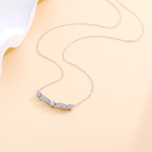 S925 sterling silver wavy necklace with sparkling zircon pendant on white display stand