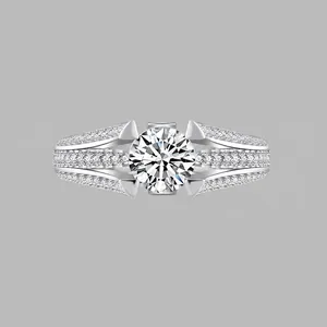 S925 Sterling Silver Moissanite Zirconia Ring For Women One Carat Round Cut D Color Engagement Wedding Anniversary Jewelry