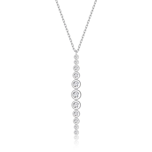 S925 sterling silver necklace with a long tassel of graduated round cubic zirconia stones