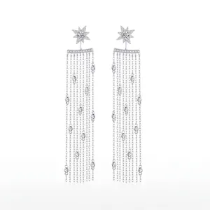 Orecchini a Bottone con Nappine a Stella a Otto Punte in Argento Sterling 925 Con Zirconia Luccicante Pendenti per Donna Gioielli