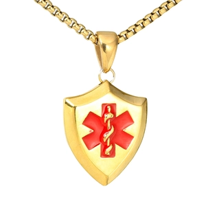 Gouden medische ketting met schildhanger en rood Star of Life symbool voor mannen
