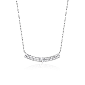 Elegant S925 sterling silver wavy bar pendant necklace with sparkling pavé zircons