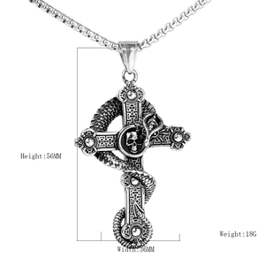Pendentif croix en acier inoxydable rétro avec motif serpent et crâne pour hommes
