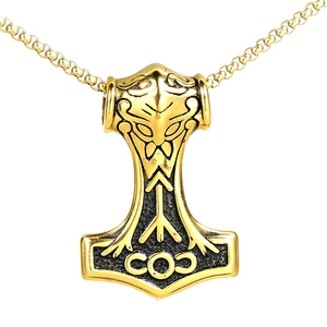Vintage Viking Thor's Hammer Pendant Necklace For Men Stainless Steel Retro Mjölnir Rune Pendant Nordic Mythology Jewelry Gift