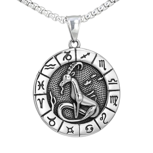 Collier vintage en acier inoxydable avec pendentif Capricorne sur chaîne vénitienne