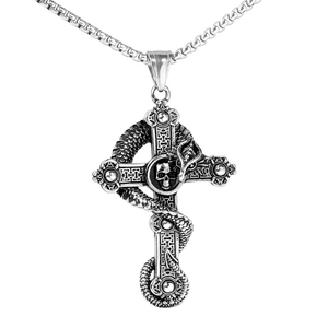 Pendentif Croix en Acier Inoxydable Vintage Punk pour Homme Design Gothique Serpent Dragon Tête de Mort Pendentif Seul Sans Chaîne Bijoux Rétro