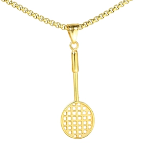 Γυαλισμένο χρυσό μενταγιόν ρακέτα μπάντμιντον με κούφιο πλέγμα σε μακρύ κολιέ με χάντρες