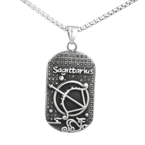 Collier rétro en acier inoxydable avec pendentif Sagittaire et chaîne à mailles carrées