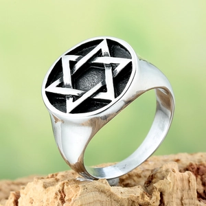 Vintage Stainless Steel Hexagram Star Of David Ring For Men Women Retro Punk Polished Religious Fashion Jewelry Finger Ring