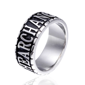 Bague large vintage en acier inoxydable 316L avec inscription HEARCHANG en relief