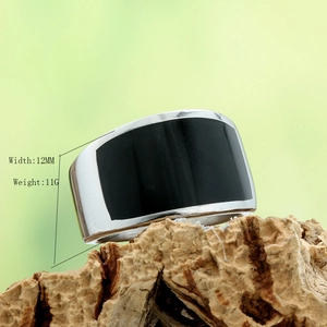 Vintage punk black enamel inlay stainless steel ring 12mm wide band for men and women