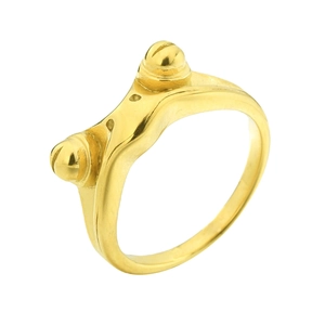 Vintage style gold-plated stainless steel frog-eye ring with polished screw design