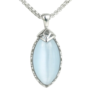 Pendentif marquise en œil de chat bleu clair avec chaîne en acier inoxydable argenté