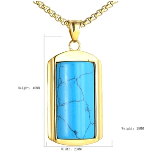 Hip hop style gold rectangular turquoise pendant necklace with 40mm height dimension