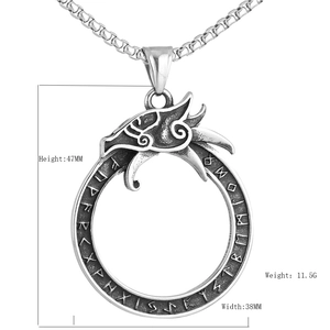 Punk style dragon head round pendant in vintage silver steel with size dimensions