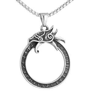 Vintage Nordic Viking Dragon Stainless Steel Pendant Necklace Punk Rune Circle Ouroboros Jewelry For Men Gothic Jewelry