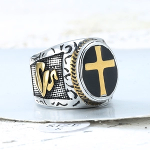 Retro Stainless Steel Cross Ring For Men Gothic Religious Praying Hands Signet Ring Vintage Punk Biker Jewelry Finger Ring Gift