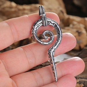 Pendentif sceptre serpent totem Maya rétro en acier inoxydable pour homme avec gravures