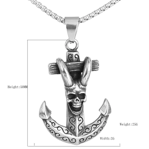 Vintage Gothic Horned Skull Anchor Pendant Necklace Stainless Steel Retro Punk Ship Anchor Pendant Jewelry For Men