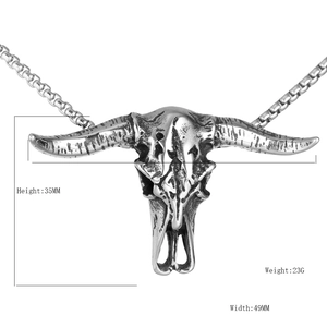 Retro stainless steel bison skull pendant necklace with dimensions 35mm by 49mm
