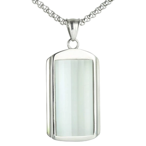 Minimalist silver rectangular titanium pendant necklace with luminous white gemstone