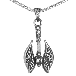 Nordic Viking Battle Axe Pendant Necklace Gothic Stainless Steel Double Headed Axe Amulet Hip Hop Jewelry For Men