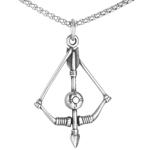 Collier avec pendentif arc et flèche rétro en acier inoxydable avec motif soleil et chaîne