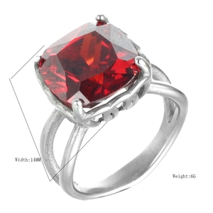 Anello punk vintage in acciaio inossidabile con pietra rossa da 14mm e gambo diviso