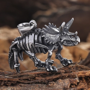 Vintage Triceratops Skeleton Pendant Necklace 316 Stainless Steel Dinosaur Bone Punk Jewelry For Men Women Daily Gift