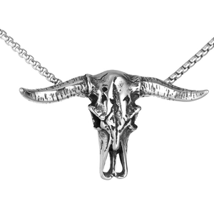 Vintage Stainless Steel Bull Skull Pendant For Men Oxidized Bison Head Skeleton Gothic Punk Fashion Jewelry Pendant Only Without Chain