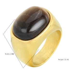 Bague pour Hommes en Acier Inoxydable Avec Oeil de Tigre Ovale Pierre Oeil de Chat Verte Anneau Géométrique Or Bijoux Mode
