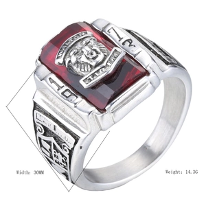 Men's retro stainless steel Walton Tigers ring with red crystal and tiger head relief