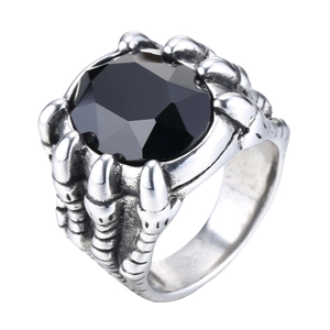 Gotischer Punk Drachenkralle Ring mit facettiertem schwarzem Edelstein aus Edelstahl