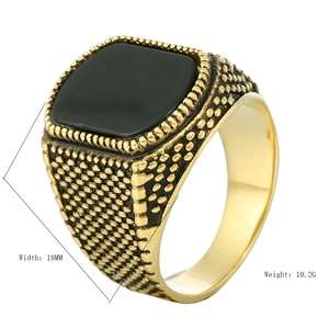 Vintage Stainless Steel Signet Ring For Men Square Black Blue Gemstone Punk Mesh Texture Band Ring Fashion Jewelry Gift