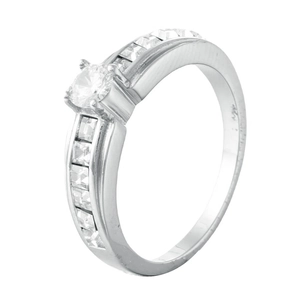 Bague double couche en acier titane avec zircon rond et sertissage latéral en argent