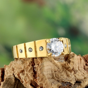 Bague de mariage de mode en acier inoxydable avec strass Large bague de doigt géométrique pour hommes femmes bijoux de fête quotidiens couleur acier or