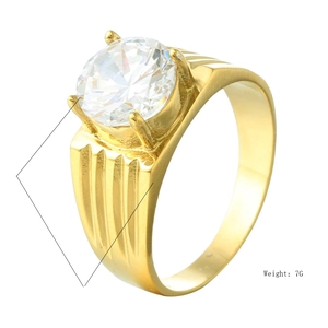European American Fashion Stainless Steel Ring For Men Women Large Round Rhinestone Inlaid Vertical Groove Wide Band Gold Ring Jewelry