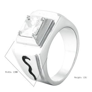 Men's fashion silver square diamond ring with 12mm width and unique S-pattern engraving