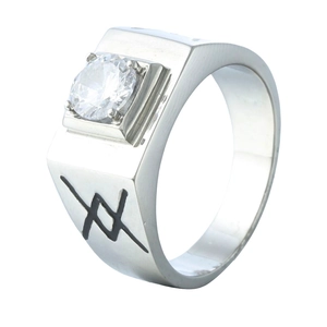 Stainless Steel Men Ring Square Round White Rhinestone Geometric Wave Pattern Wide Band Polished Wedding Fashion Finger Ring Jewelry