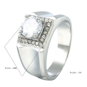 Bague pour homme en acier titane avec zircon blanc, anneau de 10 mm de large en argent