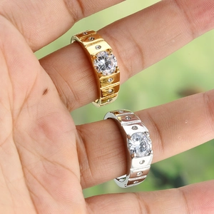 Bagues de mariage tendance en or et argent avec zircon rond et anneau géométrique
