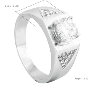 Polierter Titanstahl Herrenring mit 9,4mm Bandbreite und rundem Zirkonia-Stein