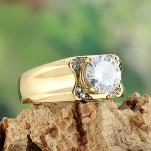 Mode Minimalistisch Titanstahl Herren Ring Mit Großem Rundem Strass Poliert Gold Silber Band Ring Für Hochzeit Party Schmuck