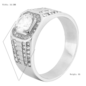 Elegant 10.5MM silver wedding ring with large round center stone and pave zircon accents