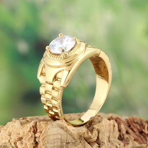 Luxury Titanium Steel Ring For Men Women Watch Strap Link Band Design Large Round Rhinestone Inlaid Fashion Jewelry Finger Ring