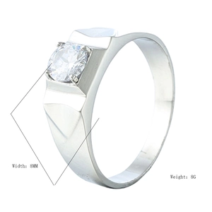 Polished silver engagement ring for men with round zircon inlay and 8mm width
