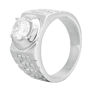 Titanium steel ring for men with round cubic zirconia and 3D industrial brick texture