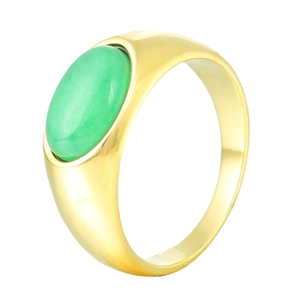 Minimalistischer Goldring aus Edelstahl mit großem ovalem grünem Naturstein-Inlay