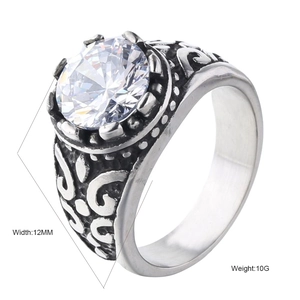 Retro Stainless Steel Fleur-De-Lis Ring For Men Gothic Punk Inlaid Rhinestone Band Vintage Fashion Jewelry Finger Ring